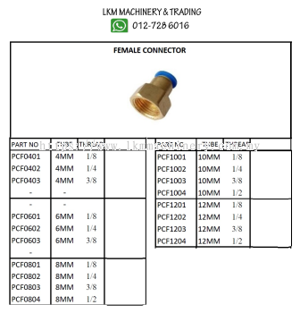 Pneumatic Fitting Push In - Female Connector