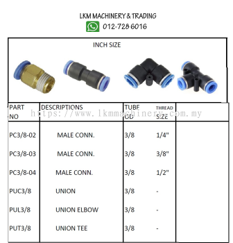 Pneumatic Fitting Push In - Inch Size connector