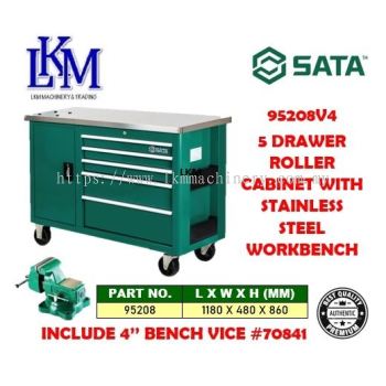 SATA TOOL TROLLEY / SATA 95208V4 DRAWER ROLLER CABINET WITH STAINLESS STEEL WORKBENCH (INCLUDE SATA 70841 4" BENCH VICE)