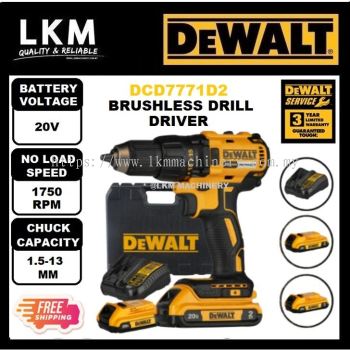 DEWALT DCD7771D2 20V 13mm Cordless Brushless Drill Driver With 2pcs Batteries & 1pc Charger