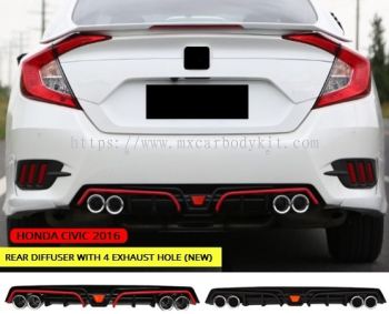 HONDA CIVIC 2016 FC REAR DIFFUSER WITH 4 EXHAUST PIPE (NEW)