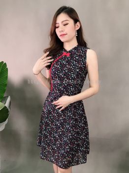 21217 Contrast Piping Floral Lace Cheongsam