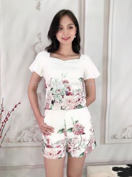 2188 + 6827 Floral Puff Sleeved Top + Floral Short Pant