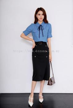 7075BB Front Button Collar Top 