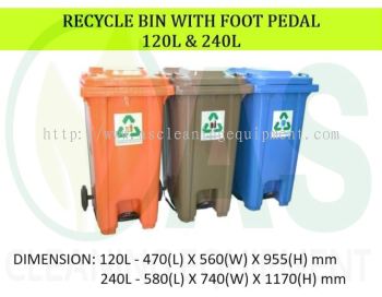 MOBILE RECYCLE BIN WITH FOOT PEDAL (2 WHEELS) - 120L & 240L