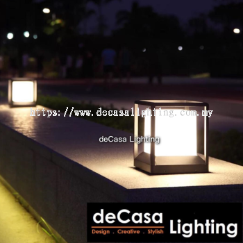 25cm Modern Black Cube Outdoor Pillar Light Decasa Lighting Weather Proof