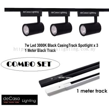 7w Led 3000k Black Casing Track Spotilight x3 and 1 Meter Black Track