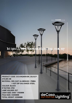 OUTDOOR GARDEN POLE LIGHT (DCS-WQ9009-BK_SQ-GLP-ATQ-BK-3M)