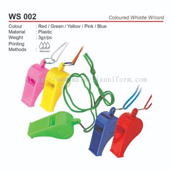 WS002  Coloured Whistle W/cord