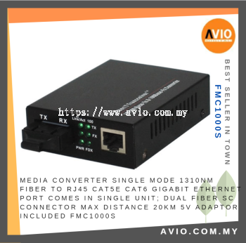 Media Converter Single Mode Fiber to RJ45 Cat5e Cat6 Gigabit Ethernet Converter Dual Fiber SC Connector 20km FMC1000S