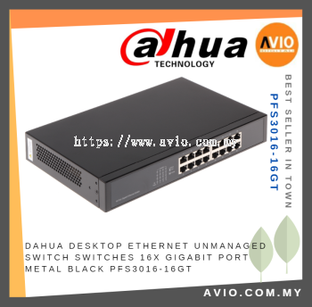 Dahua Unmanaged 16 Port Desktop Ethernet Switch Switches 16x Gigabit Port Ports Black Metal PFS3016-16GT