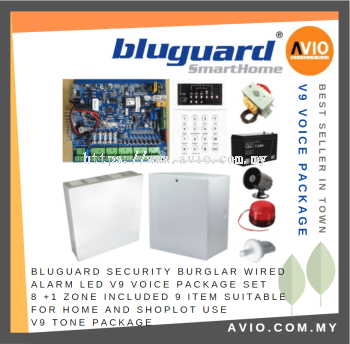 Bluguard Security Burglar Wired Alarm LED V9 VOICE PACKAGE 8 +1 Zone Include 9 Item Suit Home Shop use V9 Voice Package