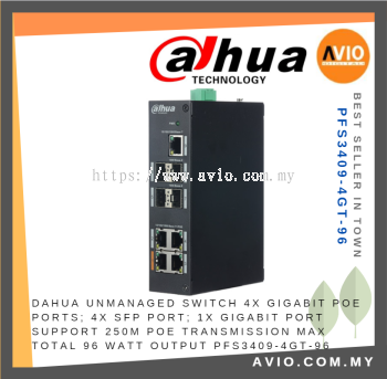 DAHUA Unmanaged 4 POE Switch Switches 4x Gigabit POE 4x SFP 1x Gigabit 250m POE Transmission Max 96 Watt PFS3409-4GT-96