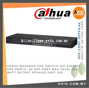 Dahua Managed 16 POE Switch Switches 16x Gigabit POE Port Ports 4x SFP Port Total Max 240 Watt Output PFS4420-16GT-240