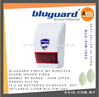 Bluguard Security Burglar Wireless Alarm Ximple W2 Indoor Siren 868MHz 100m 5V/1.5A 4xAA Battery as Backup BLU-XIM-IS02