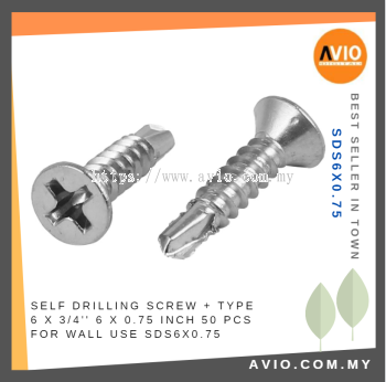 Self Drilling Screw + Type 6 x 0.75 Inch 6x0.75 6 X 3/4 50 PCS Metal Surface Electrical and Construction use SDS6X0.75