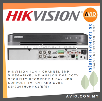 Hikvision 4 Ch 4 Channel 4MP / 5MP Lite HD Analog DVR CCTV Security Recorder 1 Bay HDD TVI CVI AHD DS-7204HUHI-K1/E(S)