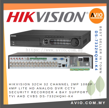 Hikvision 32Ch 32 Channel 2MP 1080P / 4MP Lite HD Analog DVR CCTV Security Recorder 4 Bay HDD TVI CVI AHD DS-7332HQHI-K4