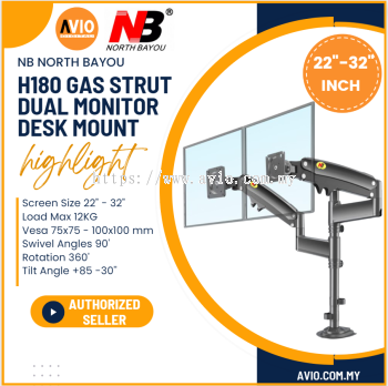 NB North Bayou H180 22"-32" 22 24 27 28 30 32 Inch Gas Strut Dual Double Arm Table Desk TV Monitor Mount Bracket H180