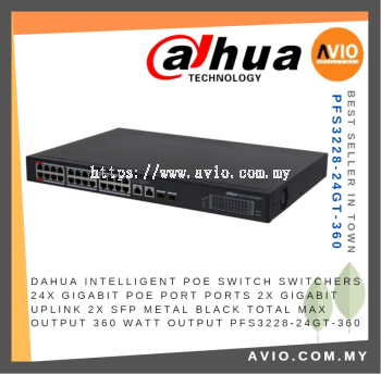 Dahua Intelligent 24 POE Switch Switchers 24x Gigabit POE Port 2x Gigabit Uplink 2x SFP Output 360 Watt PFS3228-24GT-360