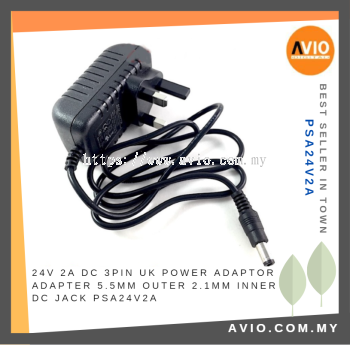 24V 2A DC 3Pin UK Power Adaptor Adapter 5.5mm Outer 2.1mm Inner DC Jack PSA24V2A