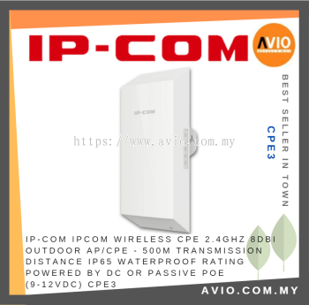 IP-COM IPCOM Wireless CPE AP 500m 500 Meter Outdoor IP65 Weatherproof 2.4GHz Powered by DC or Passive POE 9-12V DC CPE3