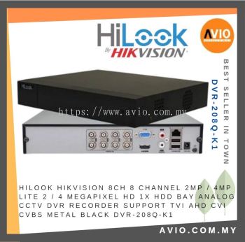 Hilook Hikvision 8ch 8 Channel 2MP / 4MP Lite HD 1x HDD Bay Analog CCTV DVR Recorder TVI CVI DVR-208Q-K1(C)(S)