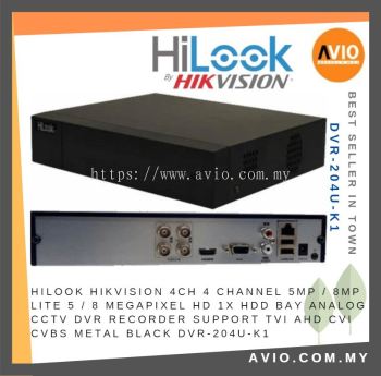 Hilook Hikvision 4ch 4 Channel 5MP / 8MP Lite HD 1x HDD Bay Analog CCTV DVR Recorder TVI CVI DVR-204U-K1(C)(S)