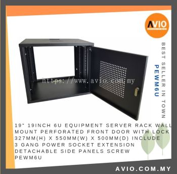 Wall Mount 6U Perforated Server Rack with 3 Gang Extension Key Lock and Screw Set 327mm(H) x 550mm(w) x 500(D) PEWM6U