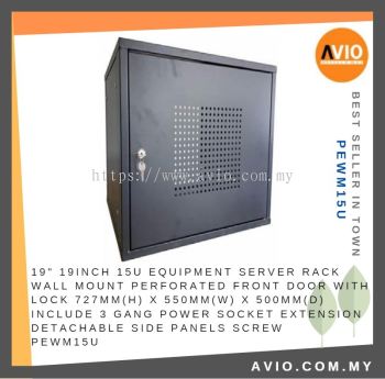 Wall Mount 15U Perforated Server Rack with 3 Gang Extension Key Lock and Screw Set 727mm(H) x 550mm(w) x 500(D) PEWM15U