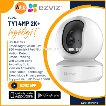 Ezviz Wifi Wireless 4MP PTZ Motorized CCTV Camera 4mm len Mic Speaker Motion Detection MicroSD Slot 256 TY1 (4MP, H.265)