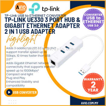 TP-LINK Tplink UE330 USB 3.0 3 USB Hub + Gigabit Ethernet LAN Port Adapter Plug and Play 2 in 1 USB Adapter UE330