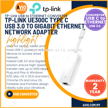 TP-LINK Tplink USB Port 3.0 Type C to RJ45 1000Mbps Gigabit Ethernet Network LAN Port Adapter High Speed White UE300C