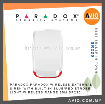 Paradox Wireless External Siren With Built-in Blue/Red Strobe Light Wireless Range 35M SR230