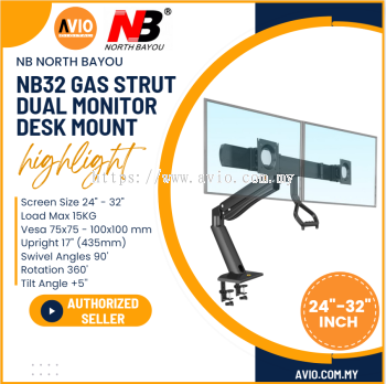 NB North Bayou Original NB32 Gas Strut 24 26 27 29 32 Inch Dual Double Arm Desk Table TV Monitor Mount Bracket NB32