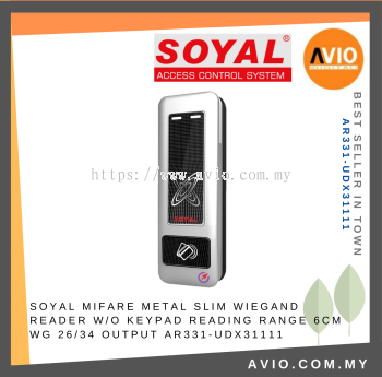 Soyal Door Access MIFARE Metal Slim Wiegand Reader non Keypad Reading Range 6CM Wiegand WG 26 / 34 Output AR331-UDX31111