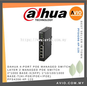 Dahua 4 Port PoE Managed Switch 4x RJ45 Ethernet LAN POE Port 2x Gigabit SFP max 120Watt 250m Distance PFS4206-4P-120