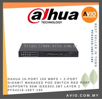 Dahua 16 Port Gigabit Managed PoE Switch 2x Gigabit Uplink RJ45 LAN Network 2x SFP Port 190Watt 250m PFS4218-16ET-190