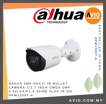 DAHUA 2MP HDCVI IR Bullet Camera 1/2.7 inch CMOS  2MP 0.02Lux/F1.9 30IRE 0Lux IR on HFW1200T-A