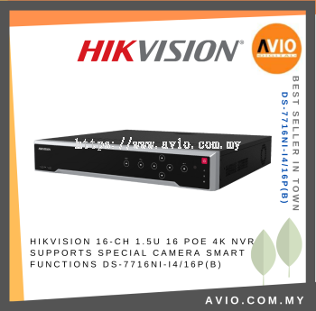 Hikvision 16CH 16 Channel 1.5U 16 PoE 4K 8MP 8 Megapixel IP Network CCTV NVR Recorder 4 HDD Bay DS-7716NI-I4/16P(B)