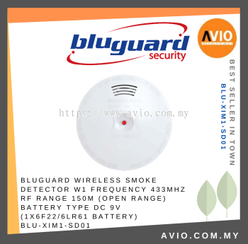 Bluguard Wireless Alarm Smoke Detector Sensor for W1 433MHz Power by 9V 6F22 Battery 150 Meter Ximple BLU-XIM1-SD01