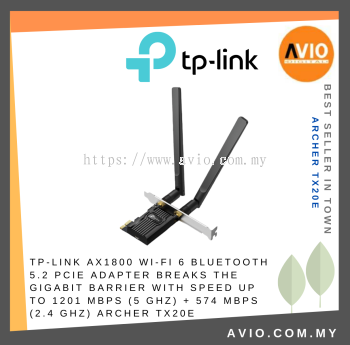 TP-LINK Tplink AX1800 Dual Band 2.4GHz 5GHz 1775MHz Wi-Fi Wifi 6 Bluetooth 5.2 PCIe Adapter 2x Antenna Archer TX20E