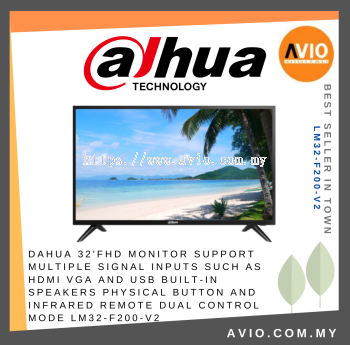 Dahua 32' 32 Inch FHD Surveillance Monitor HDMI VGA USB Port Built in Speakers 8ms 60Hz Remote Control LM32-F200-V2