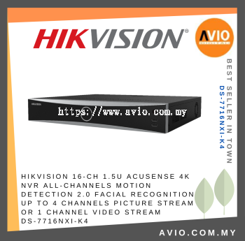 Hikvision 16CH 16 Channel 4K 8MP 1.5U AcuSense IP Network NVR Recorder 160Mbps Bandwidth Face Recognition DS-7716NXI-K4