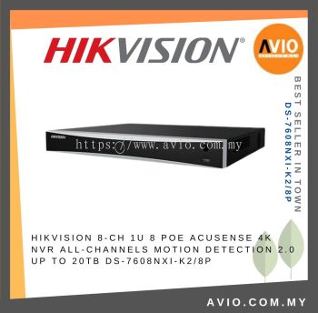 Hikvision 8CH 8 Channel 4K 8MP H.265 1U IP Network NVR CCTV Recorder 80Mbps Bandwidth 2x Hdd Bay 8x POE DS-7608NXI-K2/8P