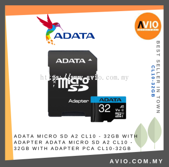 Adata 32GB 32 Gigabyte Micro SD Microsd Storage Memory Card A2 CL10 - 32GB With Adapter CCTV Camera Gadget use CL10-32GB