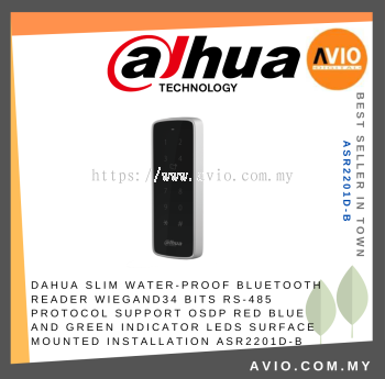 DAHUA Slim Water-proof Bluetooth Reader Wiegand34 bits RS-485 protocol Support OSDP Red blue and green indicator LEDs Surface mounted installation ASR2201D-B