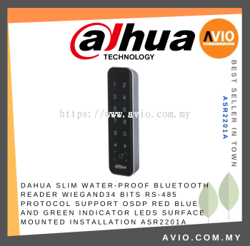 DAHUA Slim Water-proof Bluetooth Reader Wiegand34 bits RS-485 protocol Support OSDP Red blue and green indicator LEDs Surface mounted installation ASR2201A