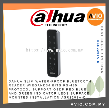 DAHUA Slim Water-proof Bluetooth Reader Wiegand34 bits RS-485 protocol Support OSDP Red blue and green indicator LEDs Surface mounted installation ASR2201A-D