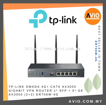 TP-LINK Omada 4G+ Cat6 AX3000 Gigabit VPN Router 1* SFP + 5* GE AX3000 (2+2) ER706W-4G